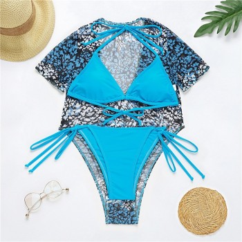 3 Piece Swimsuit Short Sleeve Swimwear for Woman Bathing Suit Beachwear Padded Bikini Set String Bachelorette Party Swim Wear